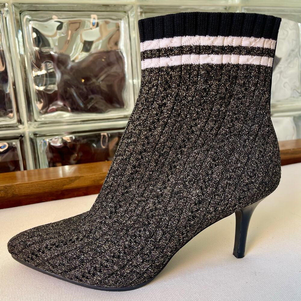 Stuart Weitzman Sock Bootie Black Gold Metallic K… - image 2